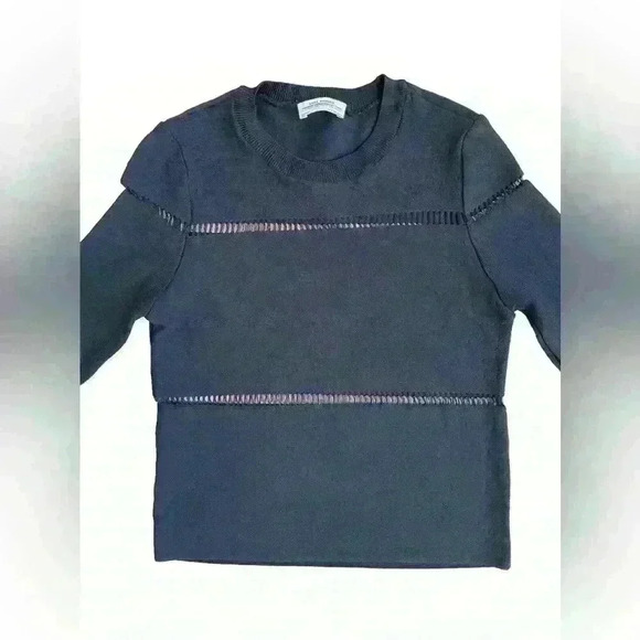 Zara Women’s Premium Denim Collection Knit Mesh Cut Out Sweater Black Size S - Picture 3 of 9
